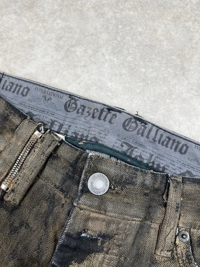 2010s John Galliano Olive Green Denim Mud-Washed Jeans vvfohQw 8