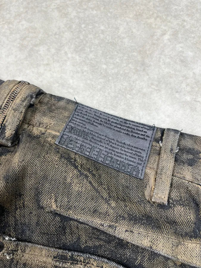 2010s John Galliano Olive Green Denim Mud-Washed Jeans vvfohQw 9