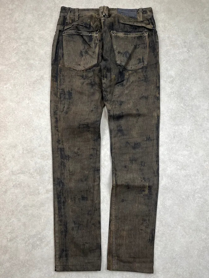 2010s John Galliano Olive Green Denim Mud-Washed Jeans vvfohQw 4