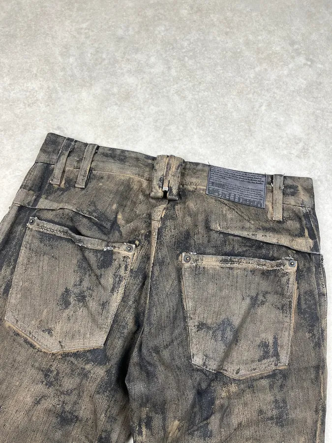 2010s John Galliano Olive Green Denim Mud-Washed Jeans vvfohQw 6