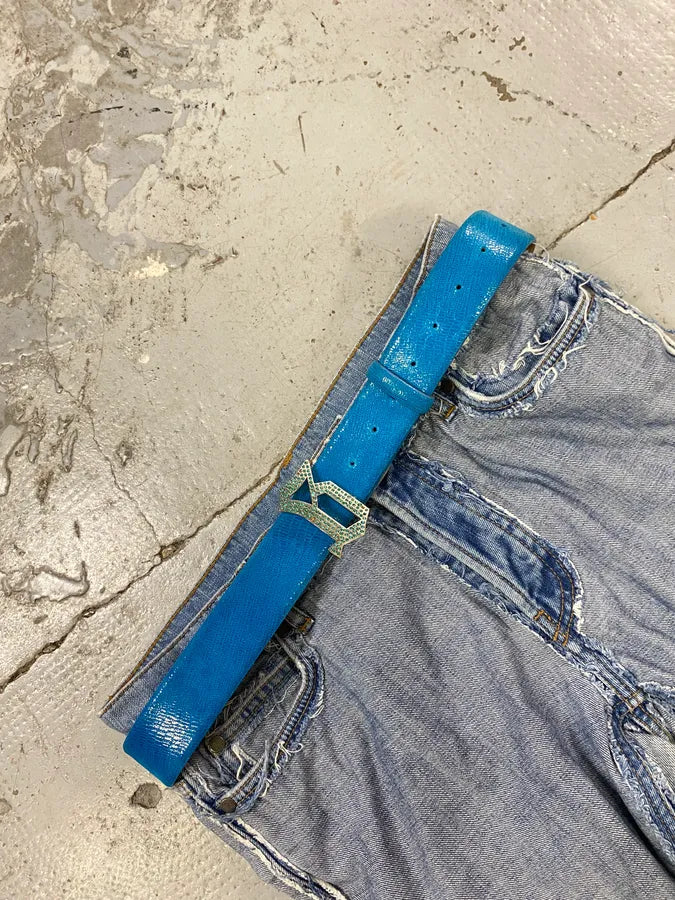 John Galliano Cyan Blue Faux Snakeskin Leather Belt ATKPhiP 2
