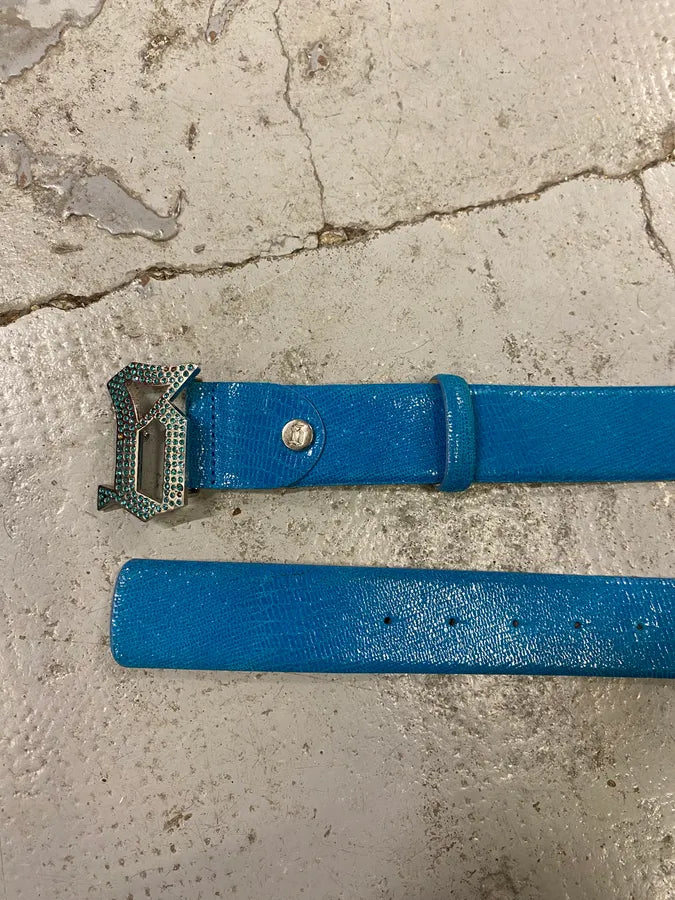 John Galliano Cyan Blue Faux Snakeskin Leather Belt ATKPhiP 3