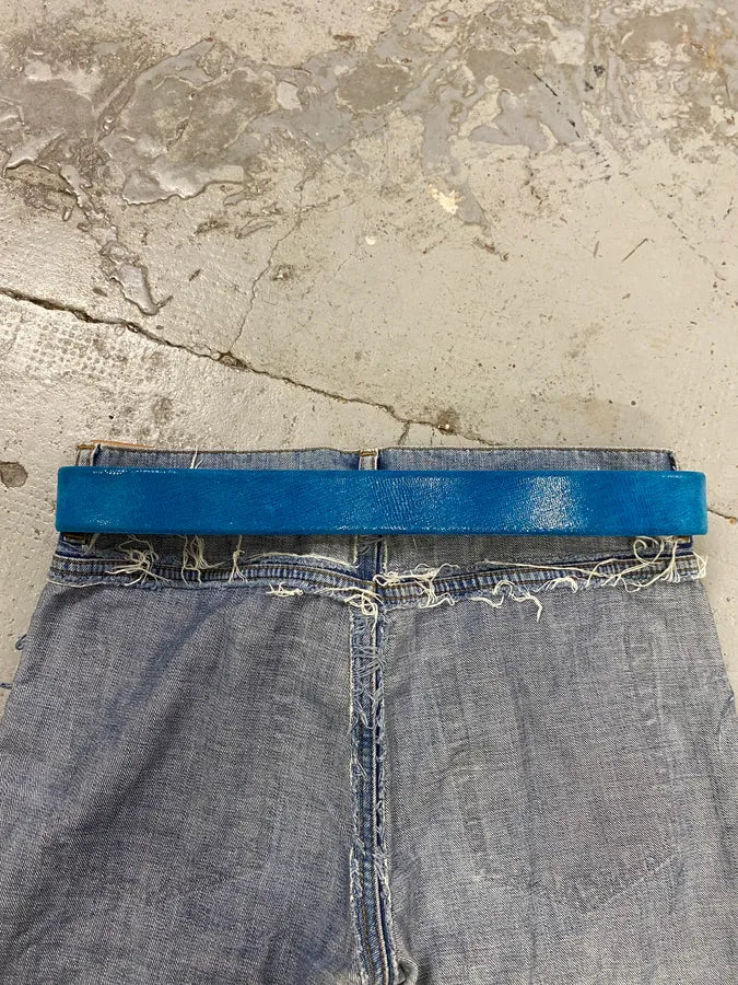 John Galliano Cyan Blue Faux Snakeskin Leather Belt ATKPhiP 4