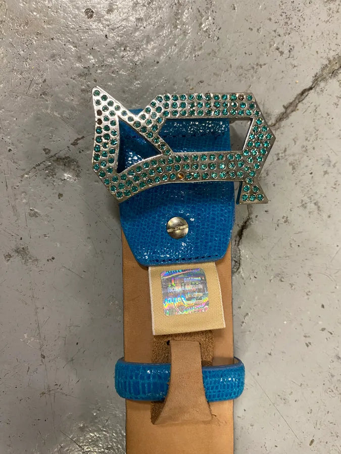 John Galliano Cyan Blue Faux Snakeskin Leather Belt ATKPhiP 5