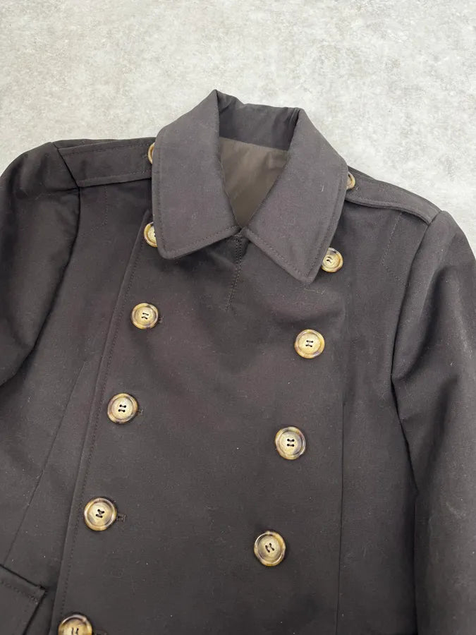 John Galliano Dark Brown Minimalist Officer Caban Jacket zeQJPqz 5