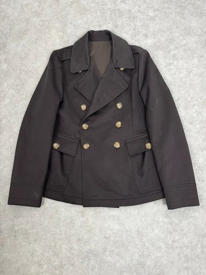 John Galliano Dark Brown Minimalist Officer Caban Jacket zeQJPqz 0
