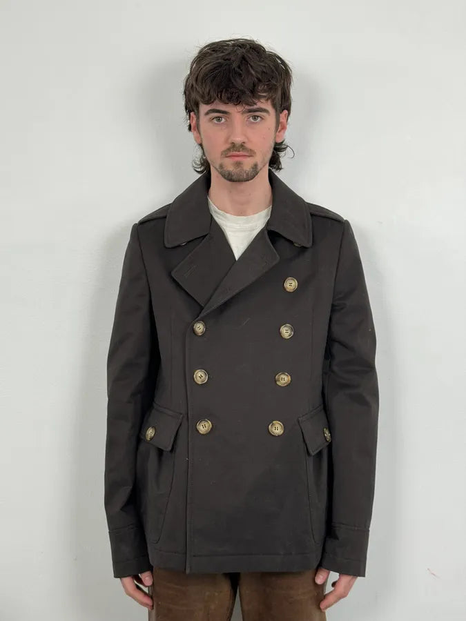 John Galliano Dark Brown Minimalist Officer Caban Jacket zeQJPqz 1