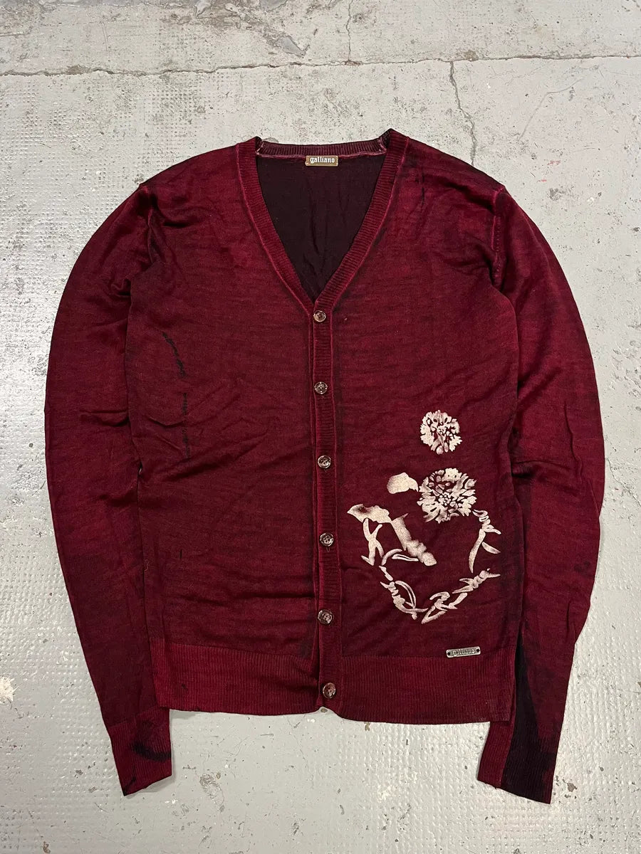 John Galliano Floral Wool Bordeaux Cardigan TOtdCWK 0