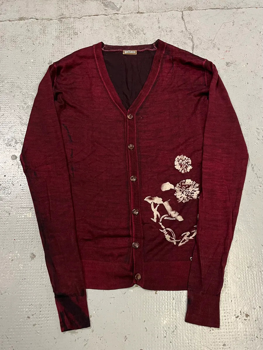 John Galliano Floral Wool Bordeaux Cardigan TOtdCWK 3