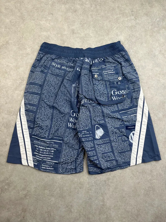 John Galliano Gazette Newspaper Navy Nylon Swim Shorts lnMsuAx 6