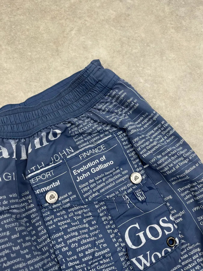 John Galliano Gazette Newspaper Navy Nylon Swim Shorts lnMsuAx 7