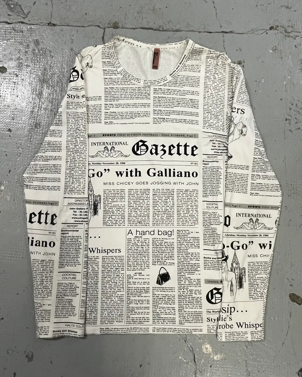 John Galliano Gazette Newspapers Black & White Longsleeves JjlqbWH 0