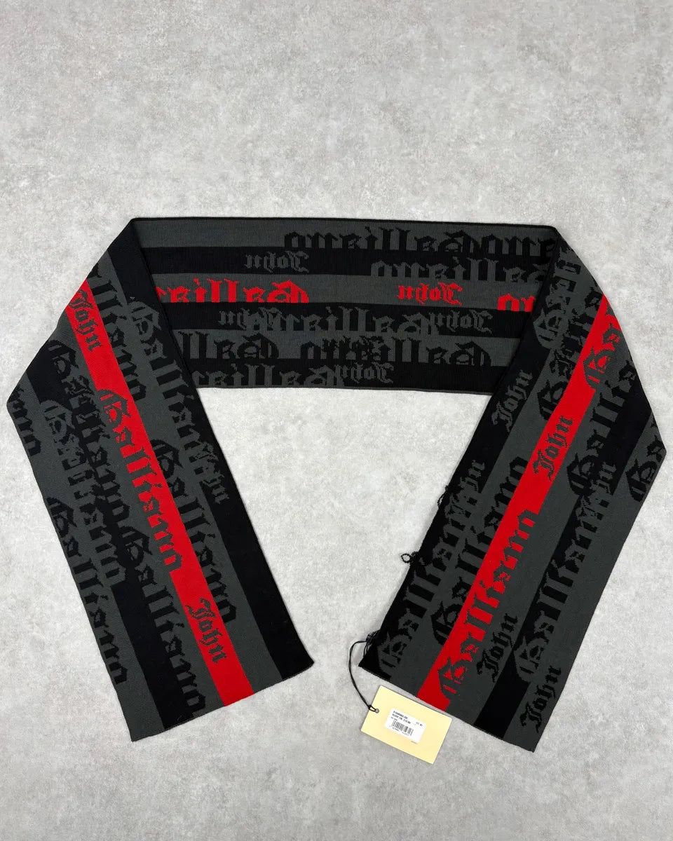 John Galliano Gothic Script Grey & Red Scarf jIuJELy 0