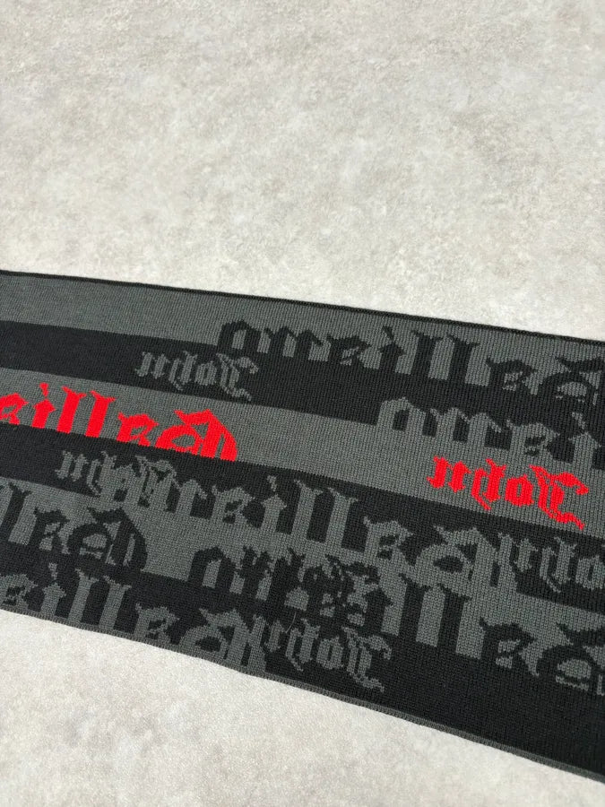 John Galliano Gothic Script Grey & Red Scarf jIuJELy 2