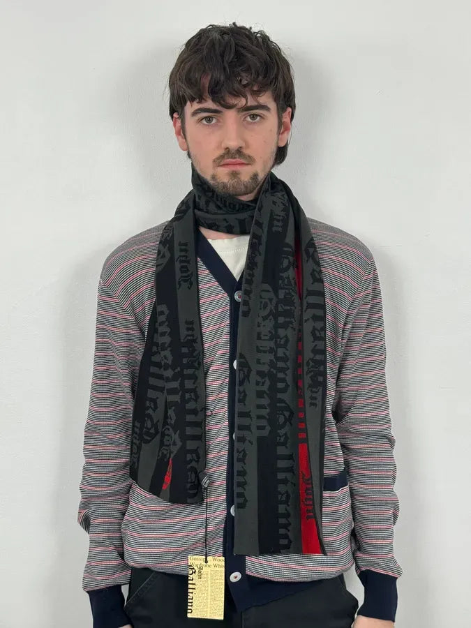 John Galliano Gothic Script Grey & Red Scarf jIuJELy 1