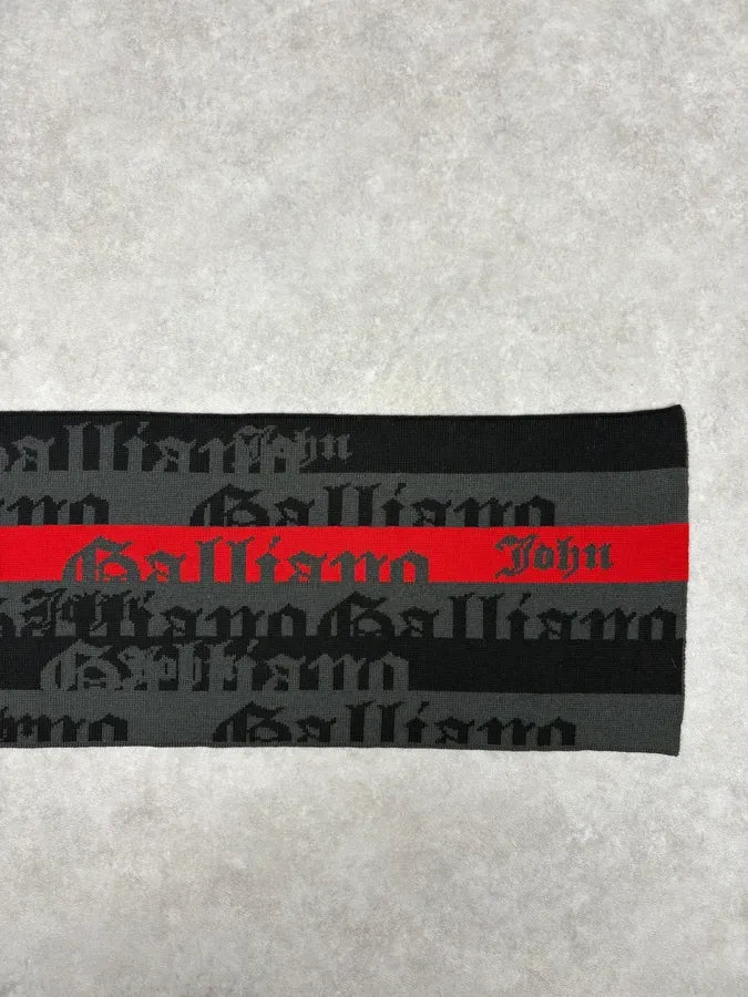 John Galliano Gothic Script Grey & Red Scarf jIuJELy 3