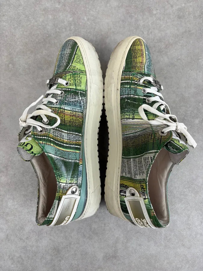 John Galliano Green Magazine Textile Patterned Sneakers qQPnQdm 3