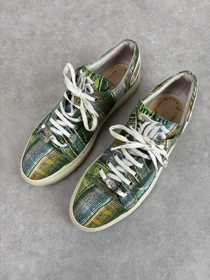 John Galliano Green Magazine Textile Patterned Sneakers qQPnQdm 2