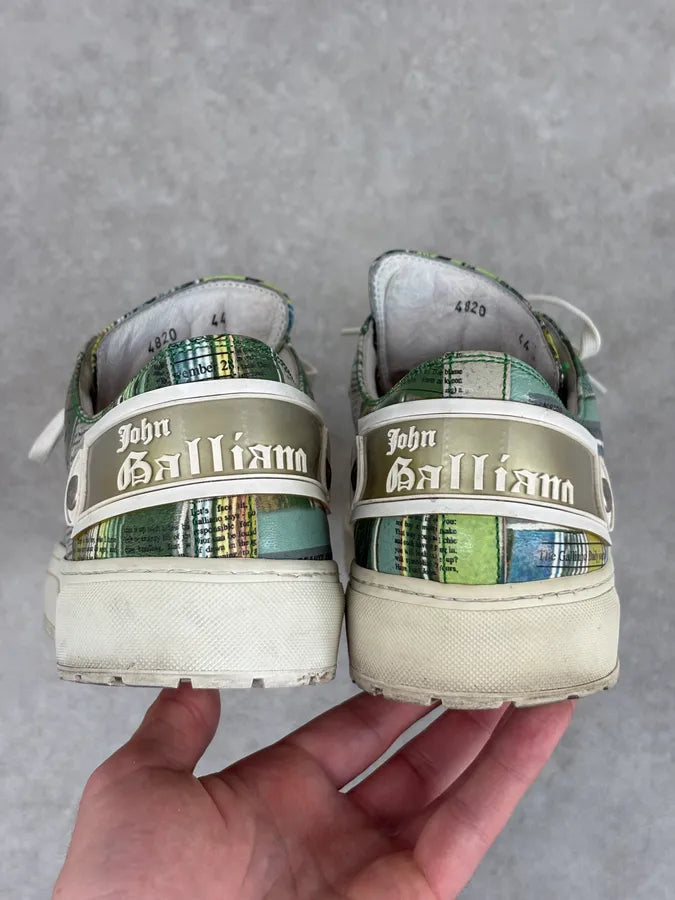 John Galliano Green Magazine Textile Patterned Sneakers qQPnQdm 5