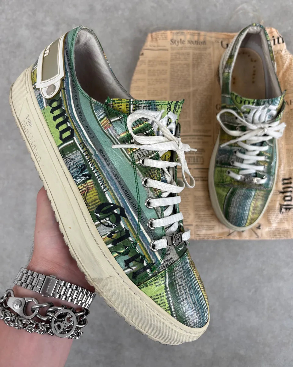 John Galliano Green Magazine Textile Patterned Sneakers qQPnQdm 0