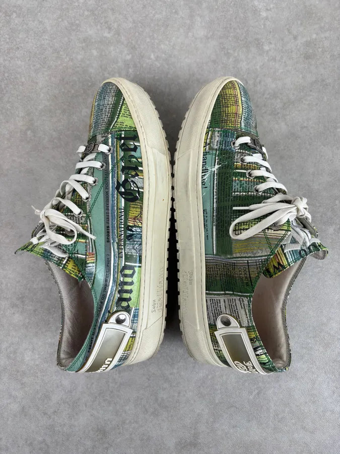 John Galliano Green Magazine Textile Patterned Sneakers qQPnQdm 4