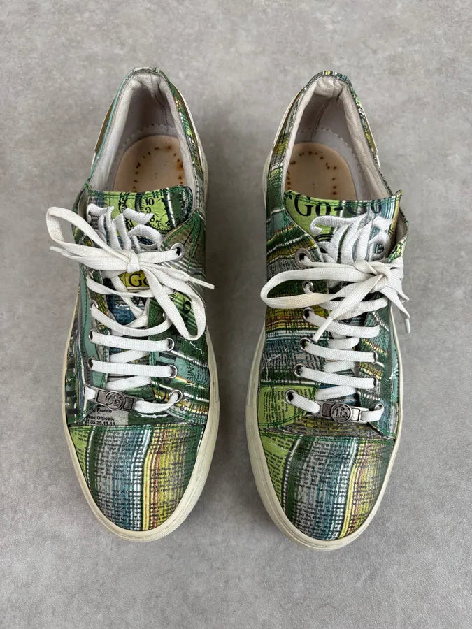 John Galliano Green Magazine Textile Patterned Sneakers qQPnQdm 1