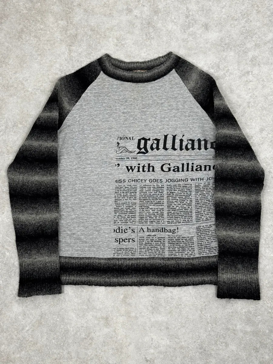 AW2011 John Galliano Grey Newspapers Gazette Striped Sweater ePAvbXU 0