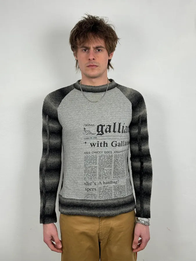 AW2011 John Galliano Grey Newspapers Gazette Striped Sweater ePAvbXU 1