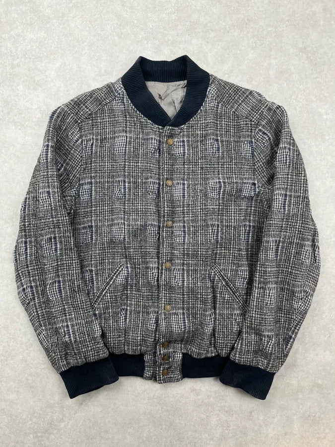 John Galliano Grey Wool Houndstooth Bomber Jacket huipBea 0