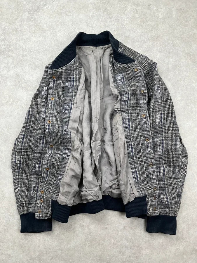 John Galliano Grey Wool Houndstooth Bomber Jacket huipBea 3
