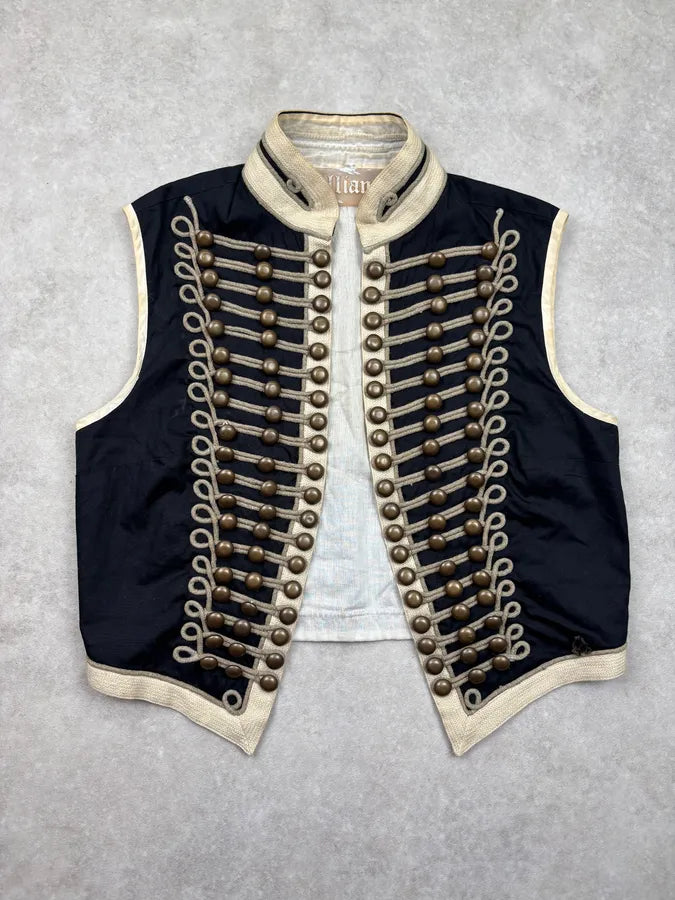 SS2006 John Galliano Navy Embroidered Officer Napoleon Buttoned Vest ASKAXxn 0