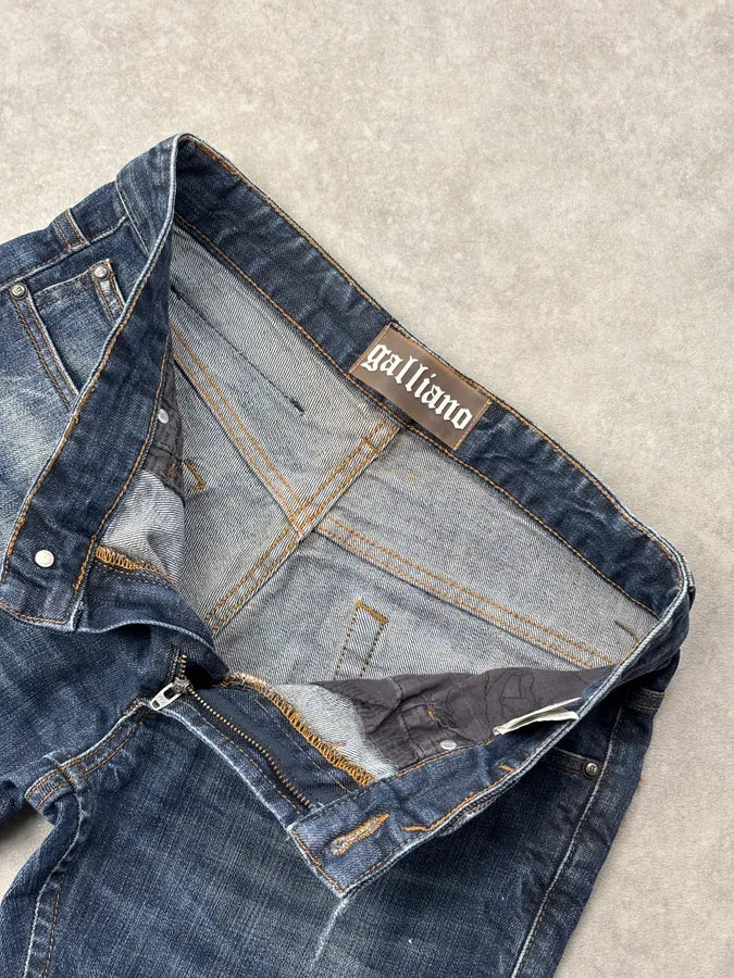 AW2011 John Galliano Navy Denim Distressed Slim Jeans BQLbehc 8