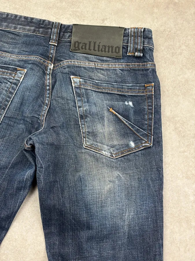 AW2011 John Galliano Navy Denim Distressed Slim Jeans BQLbehc 7