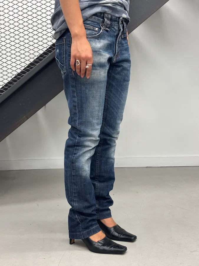 AW2011 John Galliano Navy Denim Distressed Slim Jeans BQLbehc 1
