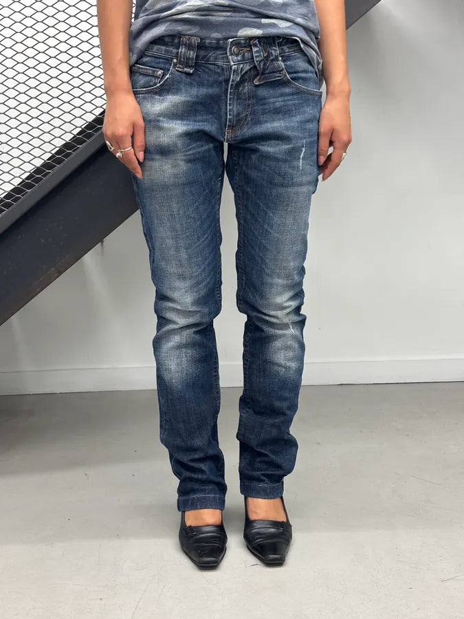 AW2011 John Galliano Navy Denim Distressed Slim Jeans BQLbehc 0
