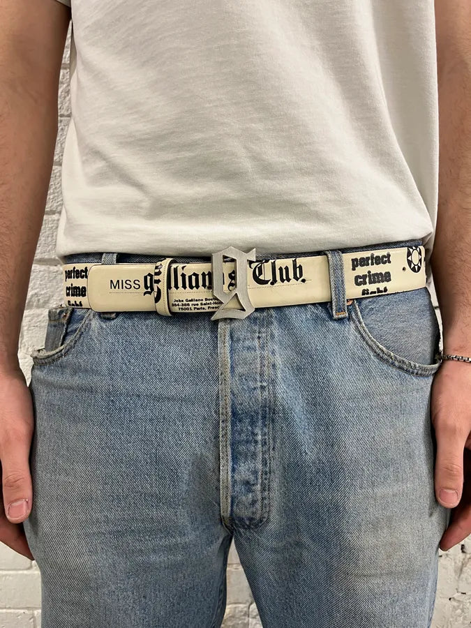 John Galliano Newspaper Logo Buckle Cream White Belt XHvTFCI 1
