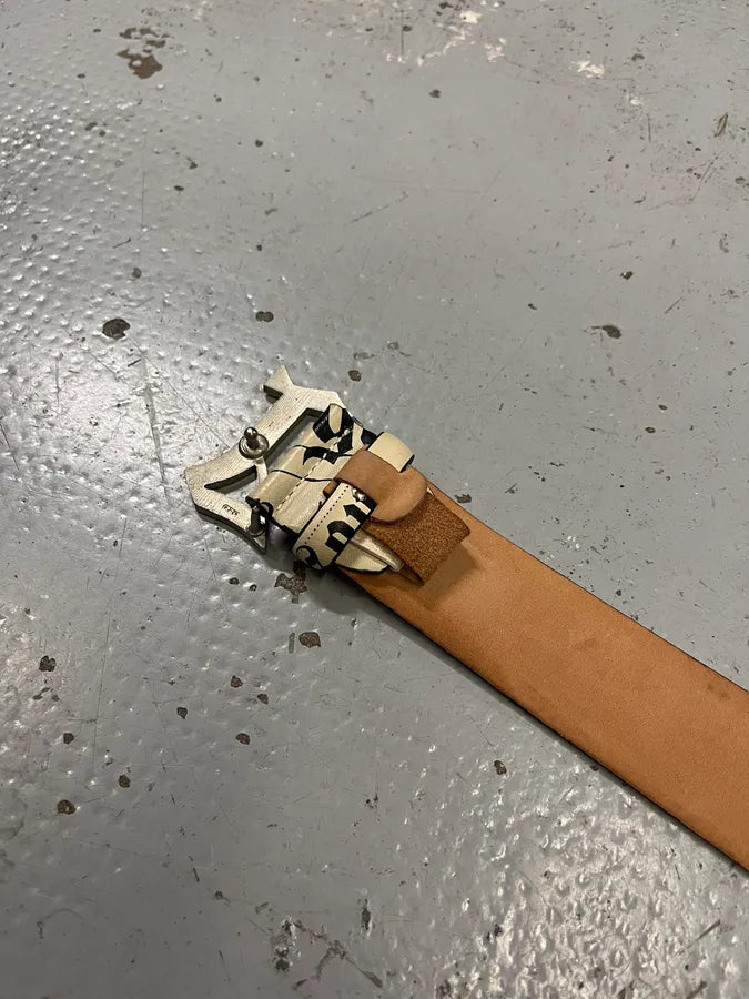 John Galliano Newspaper Logo Buckle Cream White Belt XHvTFCI 6