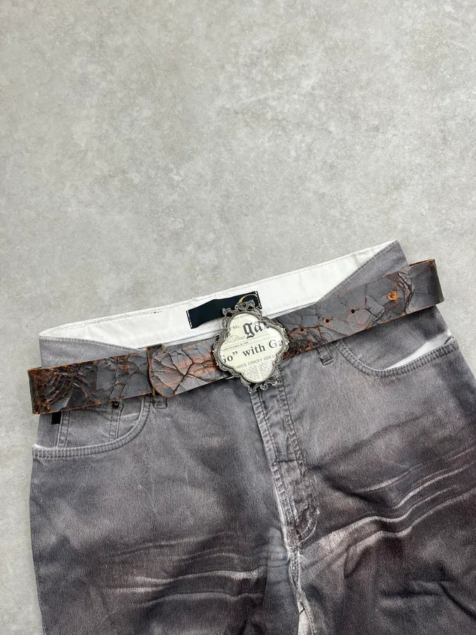 John Galliano Newspapers Eroded Cracked Leather Belt QGdYydq 0