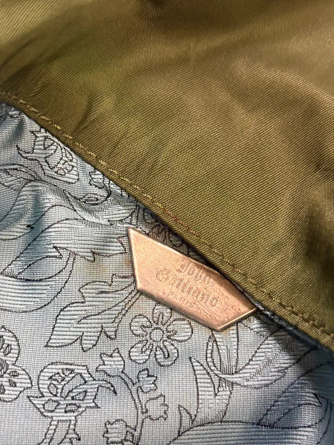 John Galliano Olive Canvas Embroidered Sunflower Crossbody Bag vSaUuVK 6