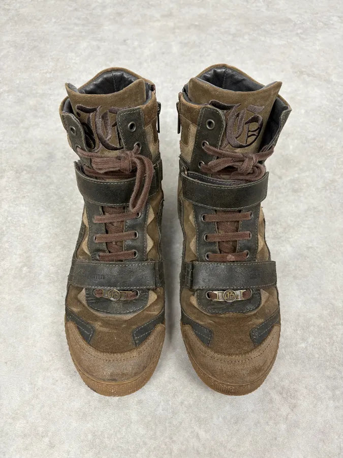 John Galliano Olive Green Hybrid High Leather Sneakers YHYsQKa 1