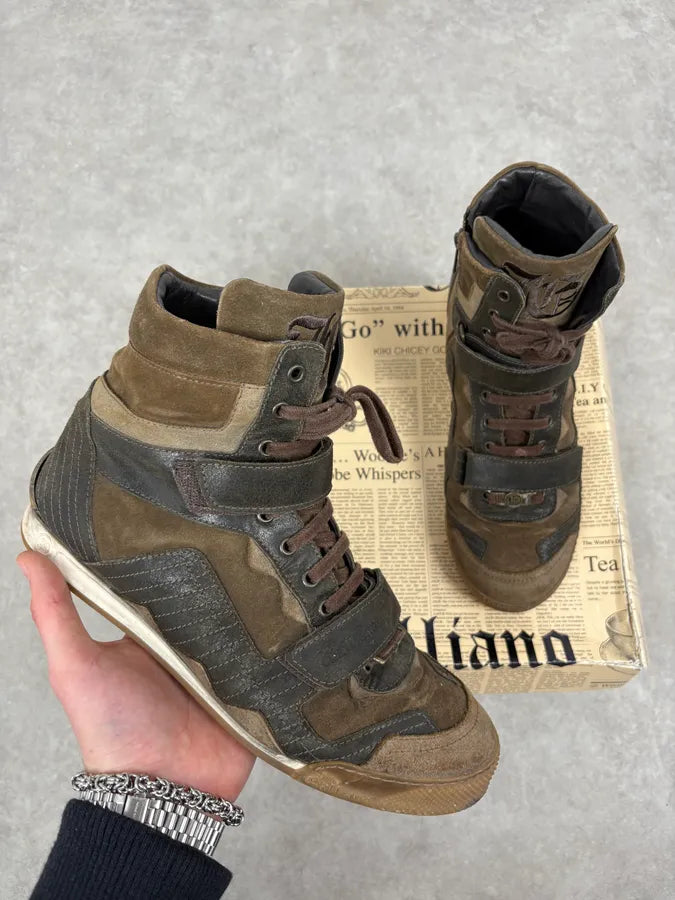 John Galliano Olive Green Hybrid High Leather Sneakers YHYsQKa 0