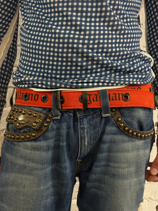 John Galliano Orange Canvas Gothic Belt xtvDazL 2