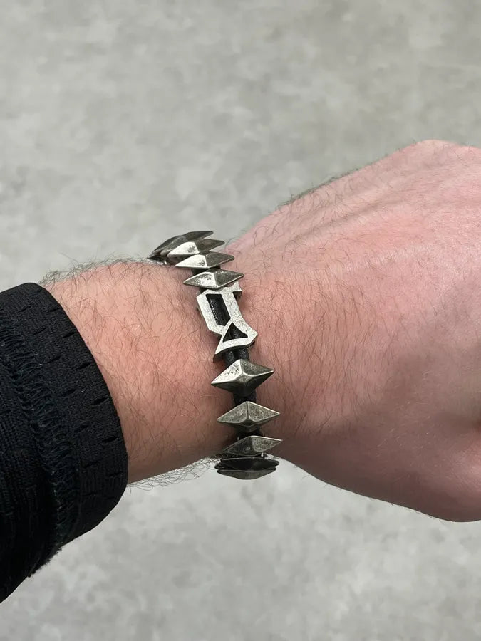 John Galliano Silver Leather Studded Bracelet  vknkEsl 3
