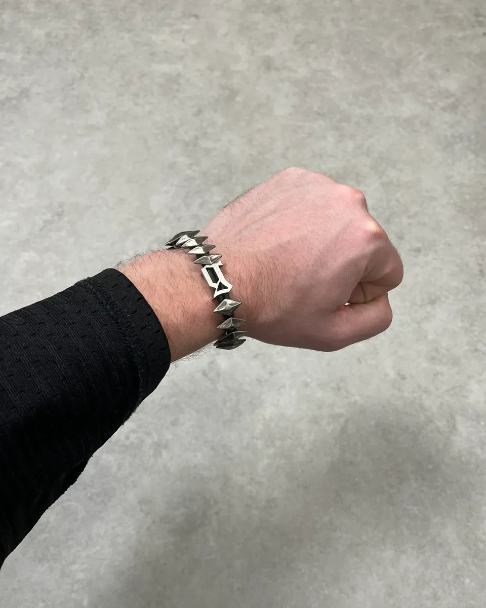 John Galliano Silver Leather Studded Bracelet  vknkEsl 0