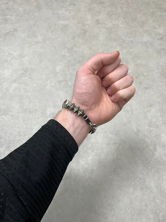 John Galliano Silver Leather Studded Bracelet  vknkEsl 2