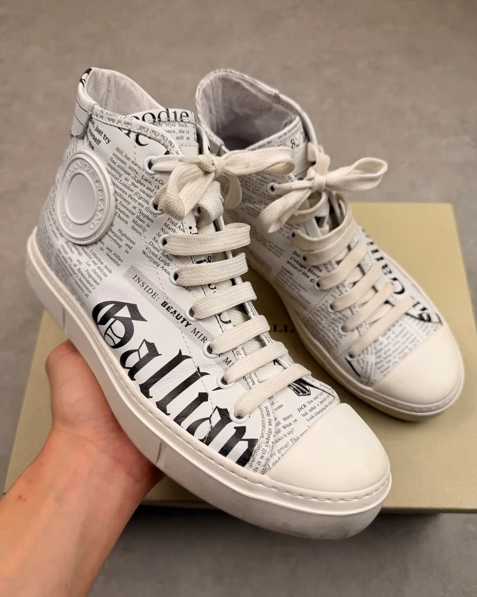 John Galliano White Canvas Newspaper High Sneakers WQzzSgf 0