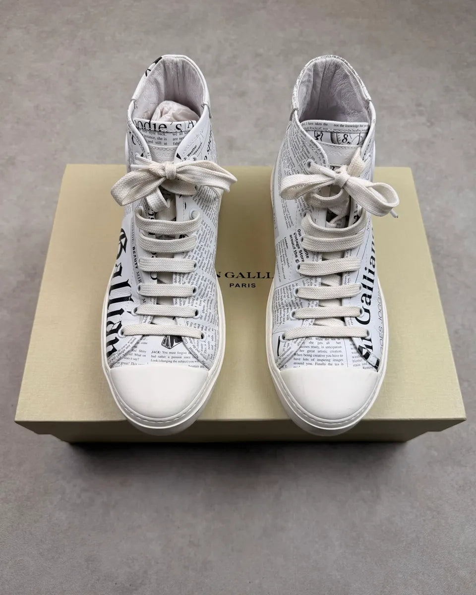 John Galliano White Canvas Newspaper High Sneakers WQzzSgf 1