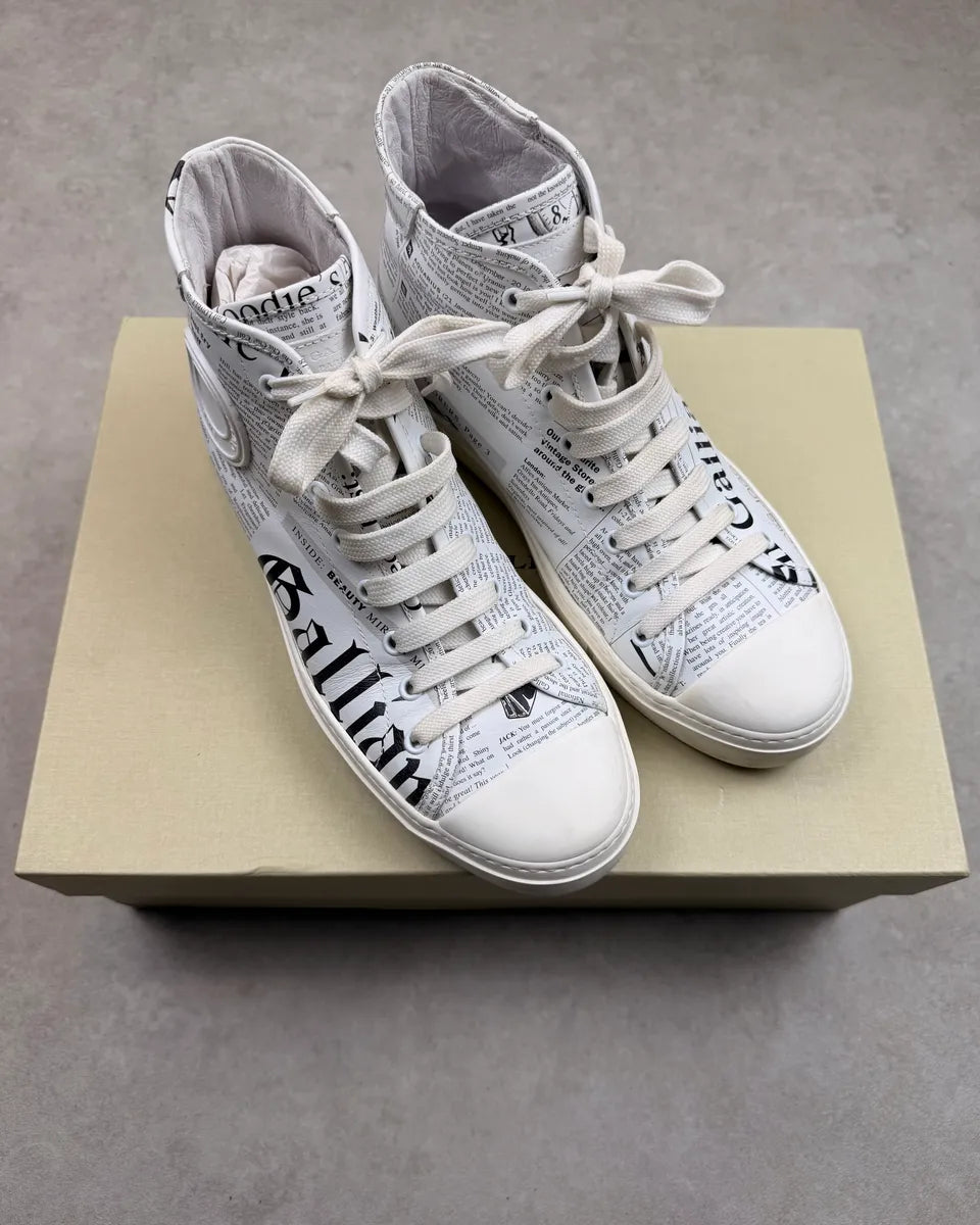 John Galliano White Canvas Newspaper High Sneakers WQzzSgf 2