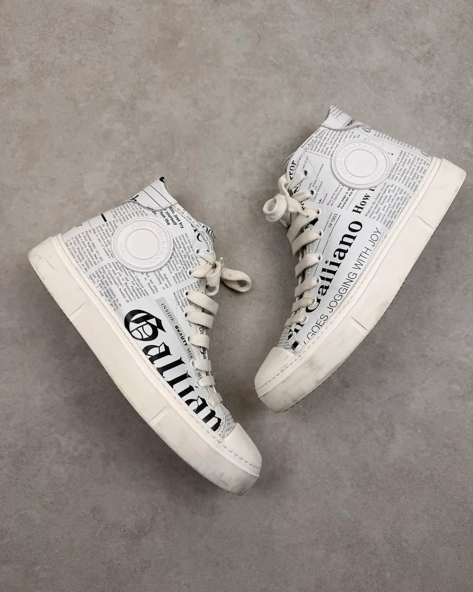 John Galliano White Canvas Newspaper High Sneakers WQzzSgf 3