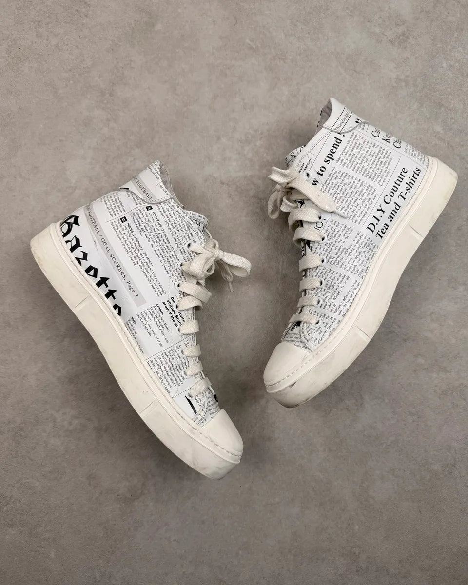 John Galliano White Canvas Newspaper High Sneakers WQzzSgf 4